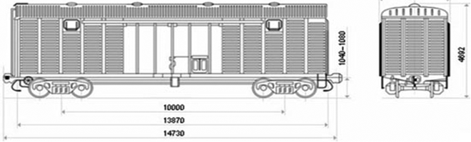 4-осный крытый вагон модели 11-217 для перевозки по железной дороге