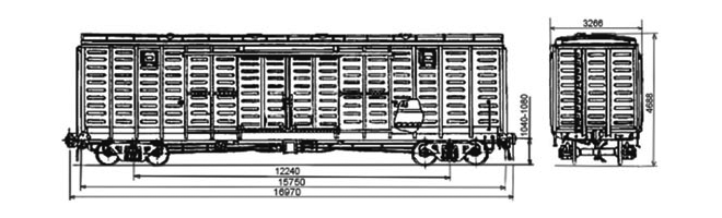 4-осный крытый вагон модели 11-260 для перевозки по железной дороге