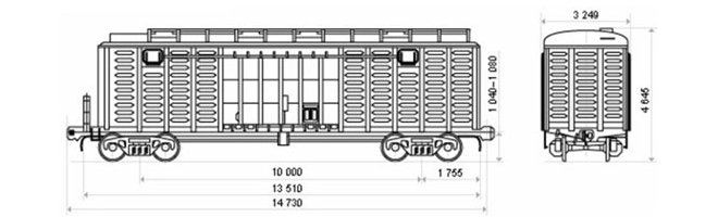 4-осный крытый вагон модели 11-264 для перевозки по железной дороге