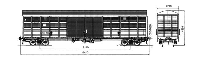 4-осный крытый вагон модели 11-1807-01 для перевозки по железной дороге