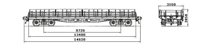 4-осная платформа с наращенными бортами модели 13-4012 для перевозки по железной дороге