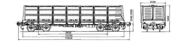 4-осный полувагон модели 12-726 для перевозки по железной дороге