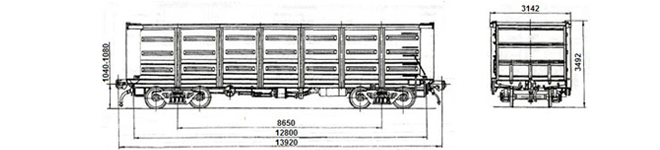 4-осный полувагон модели 12-1592 для перевозки по железной дороге