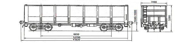 4-осный полувагон модели 12-295 для перевозки по железной дороге