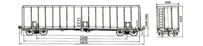 4-осный полувагон модели 12-283 для перевозки по железной дороге