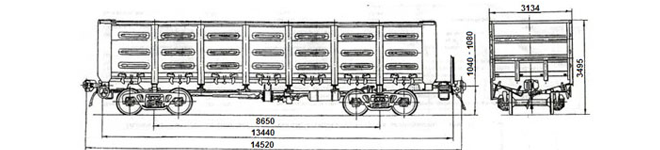 4-осный полувагон модели 12-127 для перевозки по железной дороге